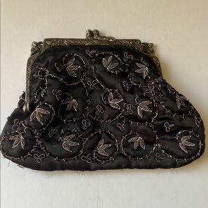Black Vintage-Style Clutch with Ornate Embellishments